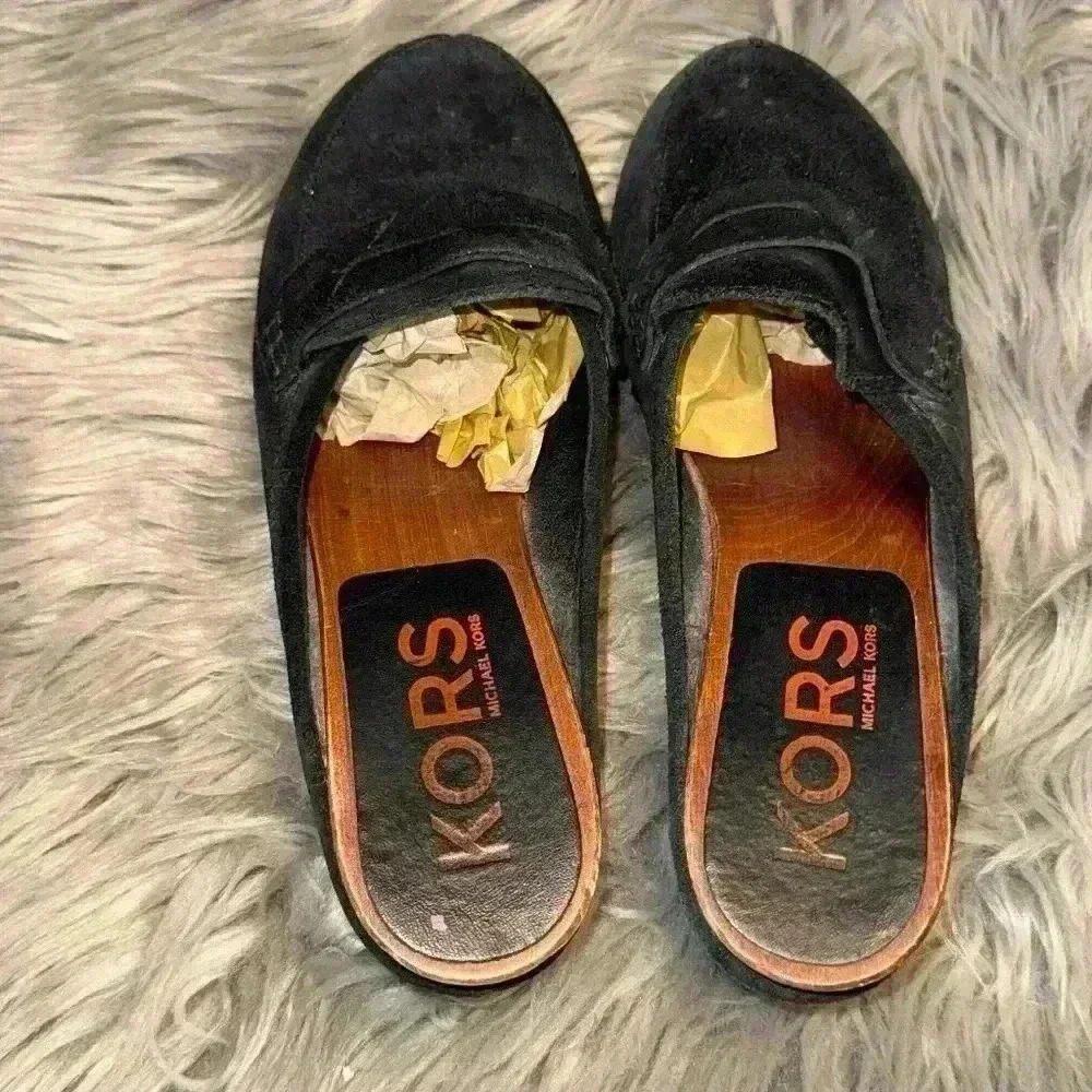 Vintage Kors Michael Kors Suede Wooden Mules Made in Italy Size 7 - Picture 7 of 9